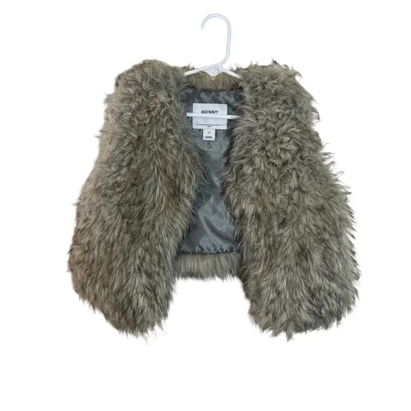 Old Navy Girls Faux Fur Vest 5T Gray Black Sleeveless Formal Winter Neutral Top - Picture 1 of 4